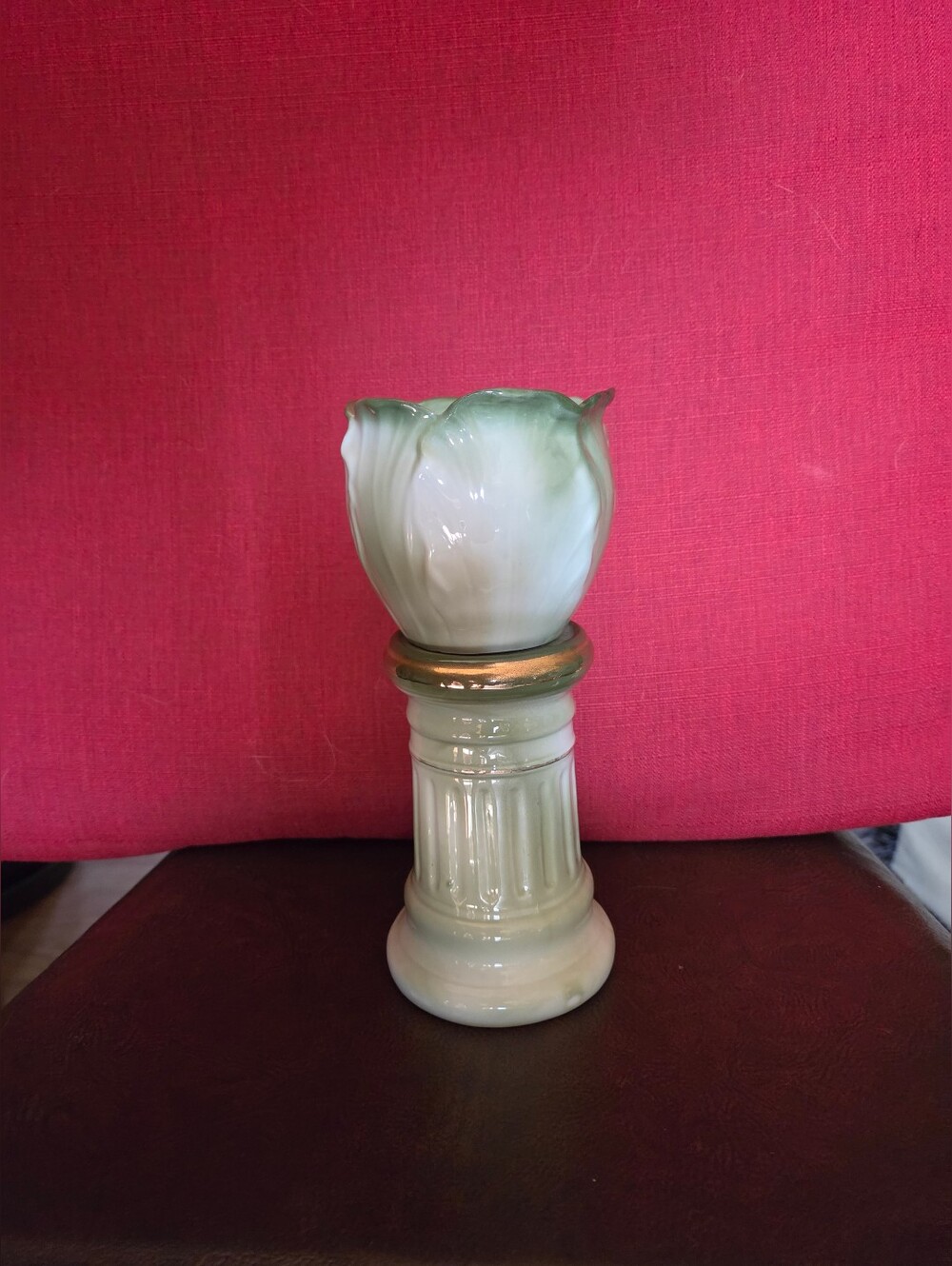 Green Ceramic Tulip Accent Vase with Gold Trim